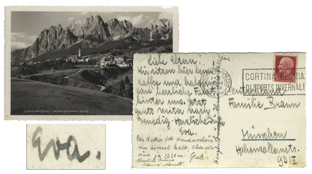 Eva Braun Autograph Postcard Signed to Her Parents, Circa mid-1930s